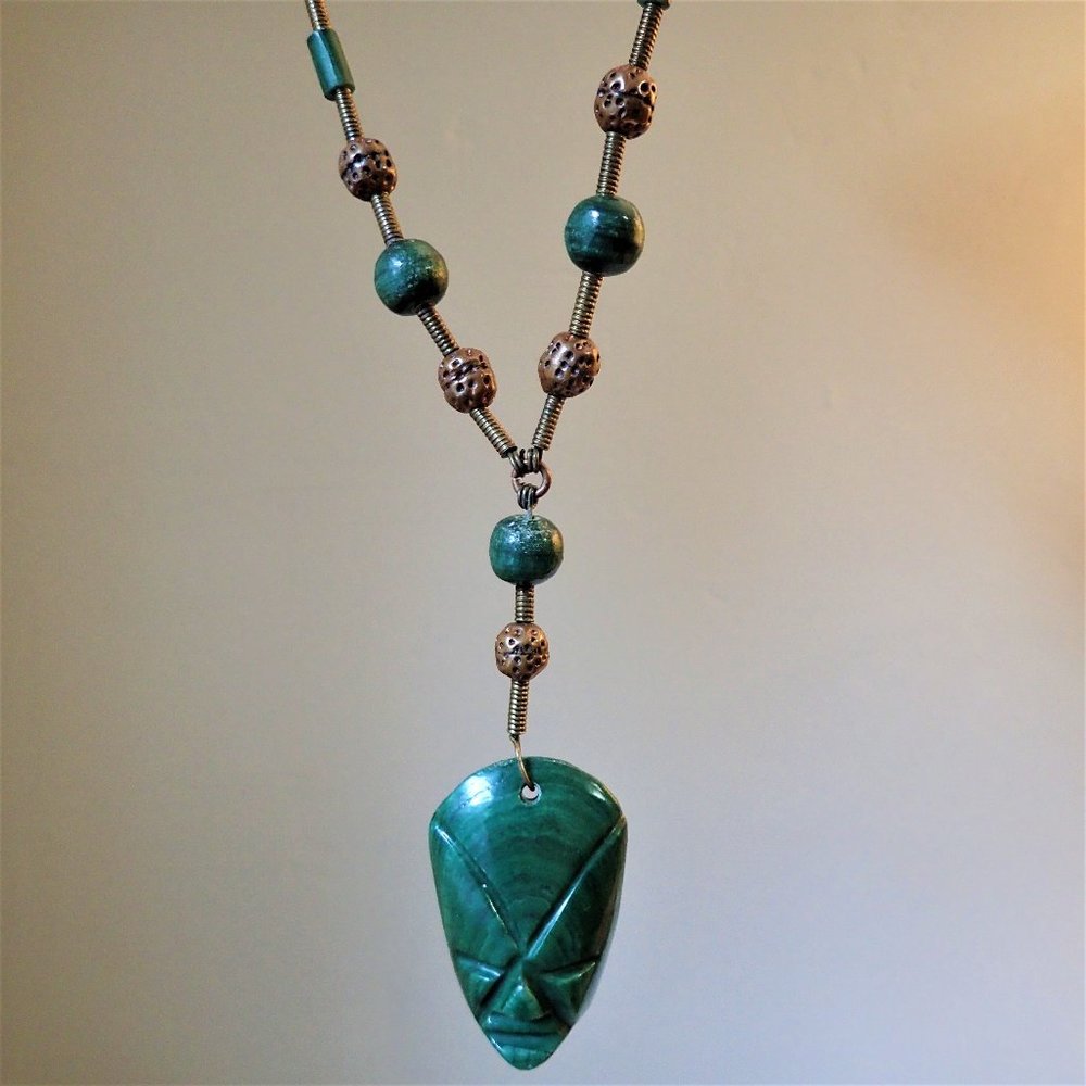 Vintage Handmade Soapstone Tribal Pendant Necklace